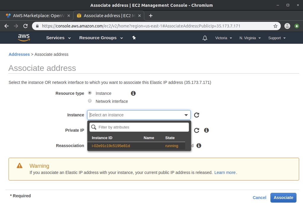 Associate elastic IP with instance