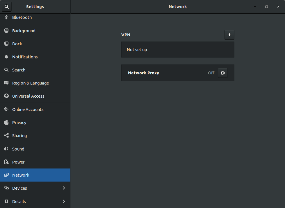 Network Settings window on Ubuntu 18.04