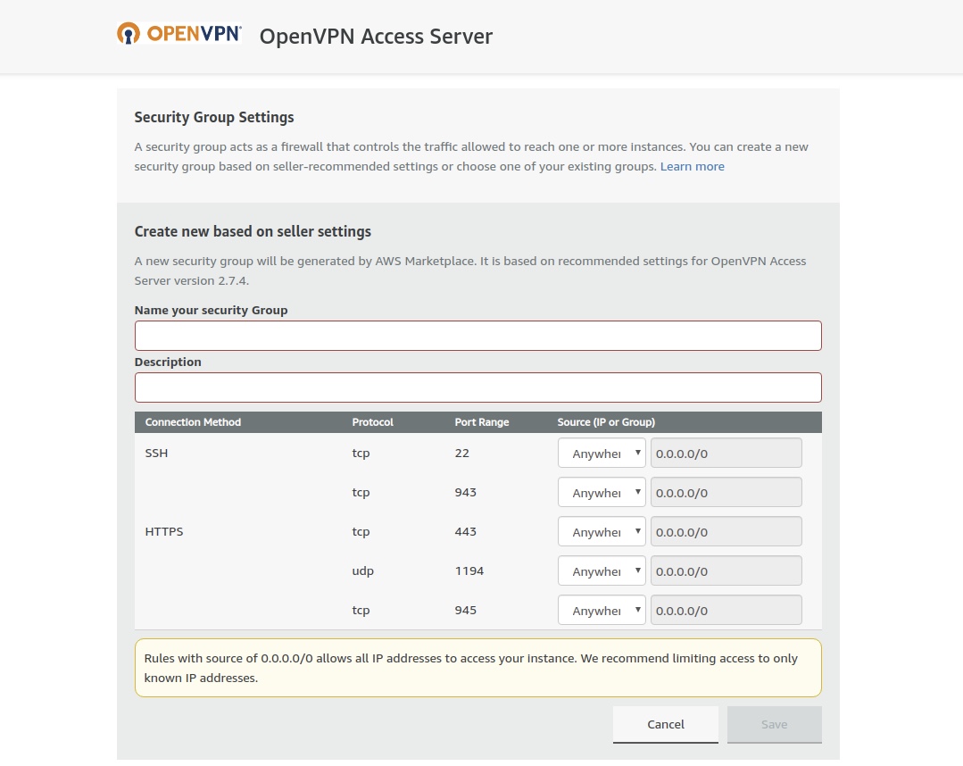 Security group settings