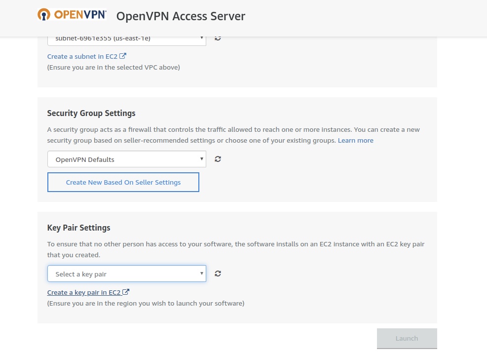 Key Pair Settings link