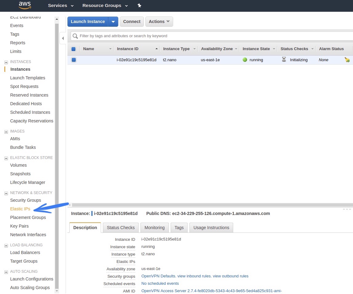 EC2 console