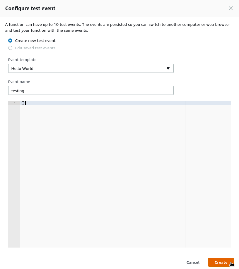 Configuring an empty test event