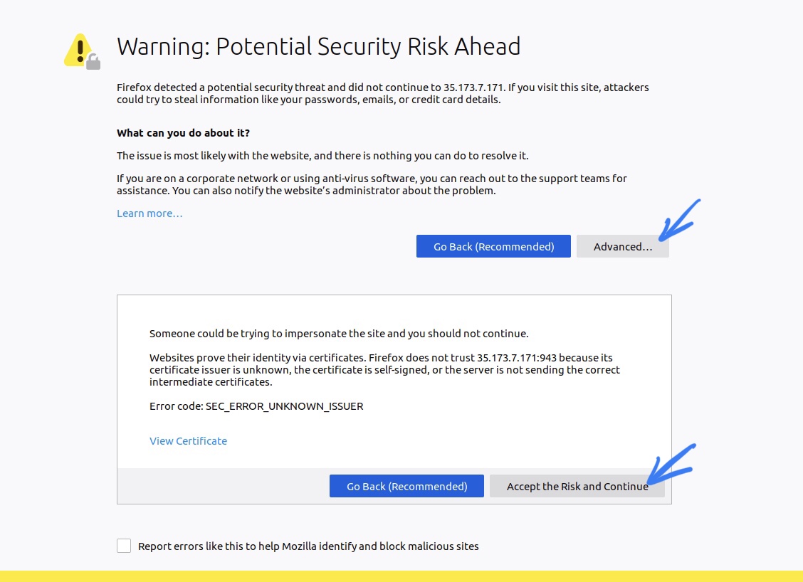 Security warning page