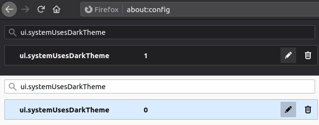 A screenshot of setting the color theme in Firefox